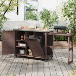 K&K 78.3  Outdoor Kitchen Island With Foldable Grill Table, Wooden Outdoor Grill Cart With Trash Can Storage & Stainless Steel Top, Outdoor Bar Cart, Pizza Oven Table For Lawn & Garden, Dark Brown