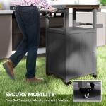 Outdoor Grill Cart with Stainless Steel Top, Solid Wood Outdoor Kitchen Island with Wheels, Integrated Hole, Dark Gray