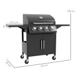4 Burner Gas BBQ Grill Outdoor Portable Barbecue Trolley W/ Warming Rack, Side Shelves, Storage Cabinet, Thermometer