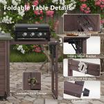 K&K 78.3  Outdoor Kitchen Island With Foldable Grill Table, Wooden Outdoor Grill Cart With Trash Can Storage & Stainless Steel Top, Outdoor Bar Cart, Pizza Oven Table For Lawn & Garden, Dark Brown