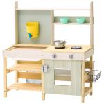 Mud Kitchen For Kids, Wooden Toy Play Kitchen Set, Outdoor Toddler Grocery Store Playset, Pretend Play Kitchen With Stoves, Tank, Faucet, Storage Bag, Metal Baskets, And Cookware Pots