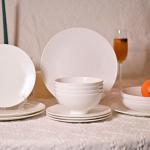 Dandilion Bone China Dinnerware Set, 16 Pieces, Service For 4, Plates, Dishes, Bowls Set, Microwave And Dishwasher Safe, Ivory White With Radial Lines