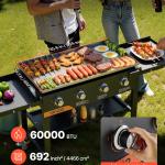Gas Griddle, 4-Burner Flat Top Grill, 36 Inch Grill Plate Foldable Propane Griddle With Wheels, 60000 BTU Outdoor Flat Top Grills For Pan-Frying, Grilling, Stir-Frying, & BBQ, Pulse Ignition
