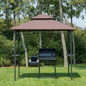 8' X 5' Grill Gazebo With Double Roof, Outdoor BBQ Canopy Gazebo With 2 Side Shelves For Patio Yard Garden Coffee