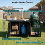 K&K 76.6  Outdoor Large Grill Cart With Storage Cabinet, Outdoor Kitchen Island With Steel Drop Leaf For Large Big Green Egg, Outdoor Grill Table With Adjustable Shelf & Hooks & Bottle Opener For BBQ