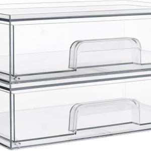 12.1in 30.7cm W Clear Stackable Storage Drawers,2 Pack Acrylic Plastic Organizers Bins For Makeup Palettes, Cosmetics, And Beauty Supplies,Ideal For Vanity, Bathroom,Cabinet,Desk Organization