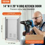 Grill-Zugangstür, 356 X 508 Mm, Einzelne Außenküchentür, Flächenbündig Montierte Edelstahltür, Vertikale Wandtür Mit Griff Und Lüftungsschlitzen, Für Grillinsel, Grillstation, Außenschrank