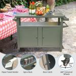 Grill Carts Outdoor Storage Cabinet With Wheels, Metal Outdoor Grill Table Kitchen Dining Table Cooking Prep BBQ Table For Patio, Kitchen Island, Home Party, Bar  Grey