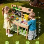 Mud Kitchen, Outdoor Mud Kitchen For Kids, Wood Outdoor Play Kitchens With Stoves, Tank, Sink, Planting Shovels, Spatulas, Box, Cookware Pots And Accessories, Wooden Play Kitchens For Home, Lawn