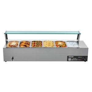 Commercial Food Warmer 6 X 1/3 Size Pans Buffet Bain Marie With Glass Cover