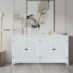 60 White Accent Cabinet With 4 Doors, Rustic Wood Sideboard Pantry Cabinet - Versatile Buffet Cabinet With Storage For Home Decor And Organization Chic Cabinet