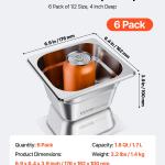 6 Pack Stainless Steam Hotel Pans, 1/6 Size Table Steam Pan, 4 Inch Deep, Anti Jam Restaurant Supplies Reusable Rustproof Catering Storage For Home, Party, Restaurant, Hotel, Buffet