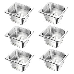 6 Pack Stainless Steam Hotel Pans, 1/6 Size Table Steam Pan, 4 Inch Deep, Anti Jam Restaurant Supplies Reusable Rustproof Catering Storage For Home, Party, Restaurant, Hotel, Buffet