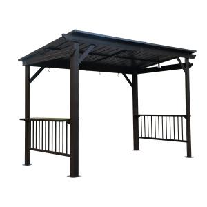 6.5x12FT Hardtop Grill Gazebo, Outdoor BBQ Gazebo With 2 Side Shelves And Sloping Galvanized Steel Roof, Metal Permanent Grill Canopy With Ceiling Hooks For Patio, Lawn, Backyard, Deck, Gray