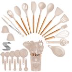 4 Colors Options -- Set Of 35Pcs Kitchen Cooking Utensils Set Spatula Set Baking Utensil Set Kitchen Accessories Necessities With Holder Egg Whisk Separator Tong Turner Spoons Cups