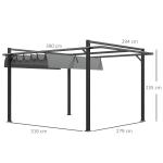 3 X 4m Retractable Pergola, Garden Gazebo Shelter With Aluminium Frame, For Grill, Patio, Deck, Dark Grey