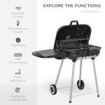 22" Charcoal Barbecue Grill with Portable Wheel, Side Tray and Lower Shelf for Outdoor BBQ for Garden, Backyard, Poolside