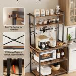 Kitchen Bakers Rack, 5 Ft Power Cable Bakers Rack With Power Outlet, Kitchen Stand With X-Shaped Support Bar, 12 S-Shaped Hooks, Coffee Bar Stand For Dishes, Spice Bottles, Built-In Power Strip