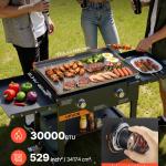 Gas Griddle, 2-Burner Flat Top Grill, 28 Inch Grill Plate Foldable Propane Griddle With Wheels, 30000 BTU Outdoor Flat Top Grills For Pan-Frying, Grilling, Stir-Frying, & BBQ, Pulse Ignition