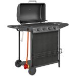 4+1 Burner Gas BBQ Grill, Portable Gas Barbecue Grill With Built-in Thermometer, Lid, Side Table, Shelf, Spice Rack, Wheels, Grease Cup For Garden Party Outdoor Cooking, Black