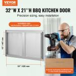 Grill-Zugangstür, 914 X 534 Mm, Doppelte Außenküchentür, Flächenbündig Montierte Edelstahltür, Vertikale Wandtür Mit Versenkbaren Griffen, Für Grillinsel, Grillstation, Außenschrank