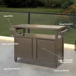 Grill Carts Outdoor Storage Cabinet With Wheels, Metal Outdoor Grill Table Kitchen Dining Table Cooking Prep BBQ Table For Patio, Kitchen Island, Home Party, Bar  Brown
