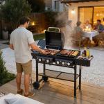 All-in-One Propane Gas Grill With Grilling & Griddling Functions, 745 Sq.Inch Cooking Space, 5 Burners, 56000 BTU Propane Grill,  Heavy-Duty Stand For Barbecue & Outdoor Cooking