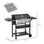 4 Burner Propane Gas Grill with Side Burner, 40,000 BTU Outdoor Barbeque with Shelves, Thermometer, Bottle Opener, Black