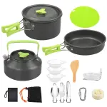 Set Of 16Pcs Camping Cooking Ware Camping Stove Cookware Kit Aluminum Kettle With Bowls Knife Fork Spoon Carabiner Spatula Cutting Board For Hiking Picnic Outdoor