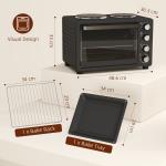 28L Mini Oven With 2 Hot Plates, Countertop Toaster Oven, Grill, Roast, Bake, Boil, With Timer, Adjustable Temperature, Electric Oven With Baking Tray, Grill Rack, Crumb Tray, 2600W, Black