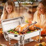 Chafing Dish Buffet Set, 8 Qt 2 Pack, Stainless Steel Chafer With 2 Full Size Pans, Rectangle Catering Warmer Server With Lid Water Pan Stand Fuel Holder, For Weddings Parties Banquets, Silver