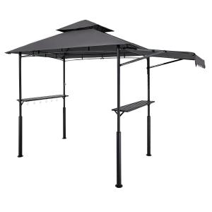 8'x5' Reinforced BBQ Grill Gazebo Canopy With Shelf & Awning Double-Tiered Top