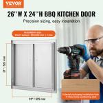 Grill-Zugangstür, 660 X 609 Mm, Doppelte Außenküchentür, Flächenbündig Montierte Edelstahltür, Vertikale Wandtür Mit Griffen, Für Grillinsel, Grillstation, Außenschrank