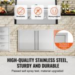 Grill-Zugangstür, 914 X 534 Mm, Doppelte Außenküchentür, Flächenbündig Montierte Edelstahltür, Vertikale Wandtür Mit Versenkbaren Griffen, Für Grillinsel, Grillstation, Außenschrank