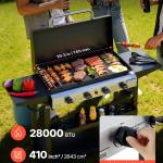 Gas Griddle, 4-Burner Flat Top Grill, 29 Inch Grill Plate Propane Griddle With Wheels, Lid, 28000 BTU Outdoor Flat Top Grills For Pan-Frying, Grilling, Stir-Frying, & BBQ, Pulse Ignition