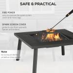 34" Fire Pit with Grill, Metal Outdoor Wood Burning Firepit with Spark Screen, Fire Poker, Cover, Table Lip, Black