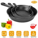 3Pcs Pre-Seasoned Cast Iron Skillet Set 6-8-10in Non-Stick Oven Safe Cookware Heat-Resistant Frying Pan