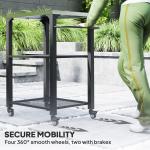 3-Shelf Outdoor Grill Cart with Stainless Steel Tabletop, Movable Pizza Oven Table with Hooks, Side Handle, Wheels
