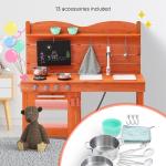 Mud Kitchen For Kids, Wooden Toy Play Kitchen Set, Outdoor Toddler Grocery Store Playset For Boys & Girls, Pretend Play Kitchen With Stoves, Sink, Faucet, Blackboard, Cookware Pots, Accessories