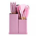 19pcs Set Non-Stick Silicone Kitchen Utensil Spatula Spoon Cooking Cookware Gift---pink