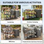 Grill Table for Big Green Egg Grill, Heavy Duty Metal BBQ Prep Table with Stainless Steel Top and Storage Cabinet, Black