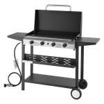 Gas Griddle, 4-Burner Flat Top Grill, 29 Inch Grill Plate Propane Griddle With Wheels, Lid, 28000 BTU Outdoor Flat Top Grills For Pan-Frying, Grilling, Stir-Frying, & BBQ, Pulse Ignition