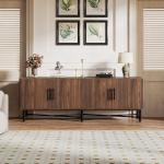 Functional 4 Door TV Cabinet  2 Storage Spaces, Adjustable Shelves, Ideal For Living Room Organization, Chestnut