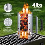 Charcoal Chimney Starter Heavy Duty Steel 4 Lbs Capacity BBQ Grill Fireplace