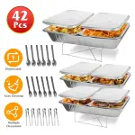 Set Of 42Pcs Disposable Chafing Dish Buffet Set Chafing Servers With Covers Spoons Forks Tongs Full-Size Pans Food Warmers For Parties Events Catering Supplies With Utensils And Lids GPCT5373