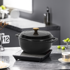 6QT Cast Iron Dutch Oven With Lid - Black Enamel Cooking Pot For Stovetop, Oven, Camping - Includes 2 Silicone Heat-Resistant Gloves
