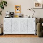 60 White Accent Cabinet With 4 Doors, Rustic Wood Sideboard Pantry Cabinet - Versatile Buffet Cabinet With Storage For Home Decor And Organization Chic Cabinet