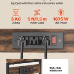 Kitchen Bakers Rack, 5 Ft Power Cable Bakers Rack With Power Outlet, Kitchen Stand With X-Shaped Support Bar, 10 S-Shaped Hooks, Coffee Bar Stand For Dishes, Spice Bottles, Built-In Power Strip