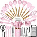 44-Piece Wooden-Handle Silicone Kitchenware Set For High-Temperature And Non-Stick Pans