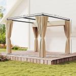 3 X 3(m) Retractable Pergola, Garden Gazebo Shelter With Curtains, For Grill, Patio, Deck, Beige